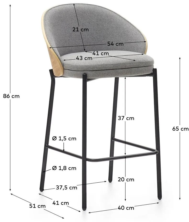 Szaro-naturalny hoker (wysokość siedziska 65 cm) Eamy – Kave Home