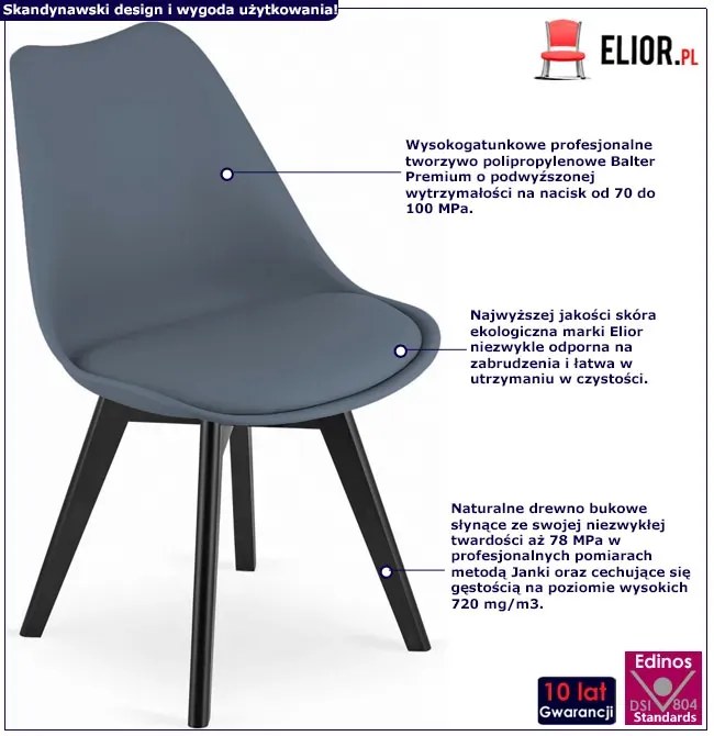 Zestaw grafitowych skandynawskich ergonomicznych krzeseł 4 szt. - Ares 4S