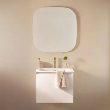 Zestaw Wiszących Mebli Łazienkowych Zintegrowany Z Umywalką Macrae Biała & Kwadratowa Lampa Led I Przeciwmgielna 75x75 - Sklum