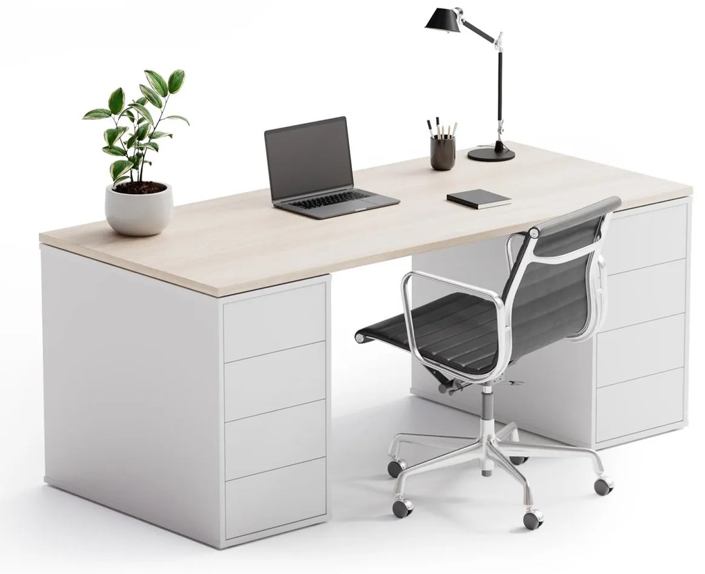 Biurko z przestrzenią do przechowywania BLOCK B03, biały/dąb naturalny