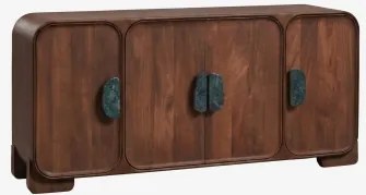 Aparador 160x45 Cm Z Drewna Mango I Naturalnego Kamienia Kivalina Zielony Marmur Udaipur – Ciemne Drewno Mango - Sklum