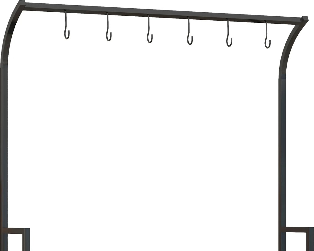 Outsunny Stojak na kwiaty, 3 poziomy, 6 haków, Wewnątrz i Na Zewnątrz, Metalowa rama, 170W x 110Dł x 50S cm, Czarny