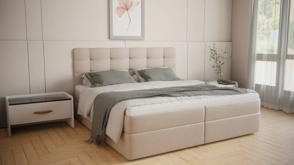 Stylowe Łóżko Kontynentalne BRUNO 140cm z materacem, w ponadczasowym materiale w kolorze czarnym