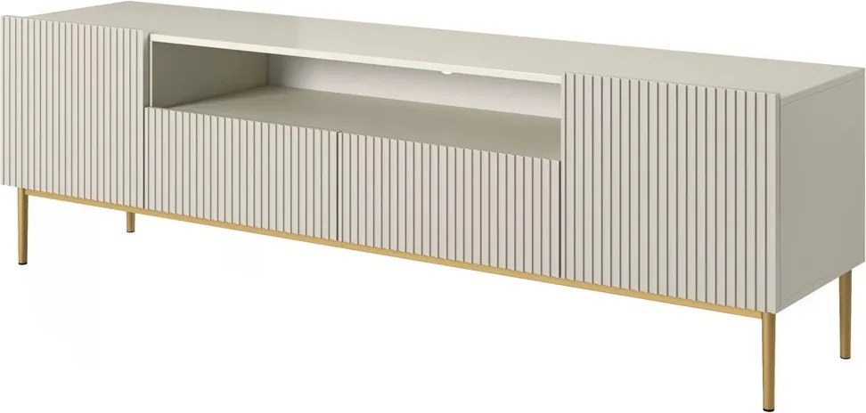 Szafka RTV Nicole 200 cm z wnęką i szufladami - kaszmir / złote nóżki