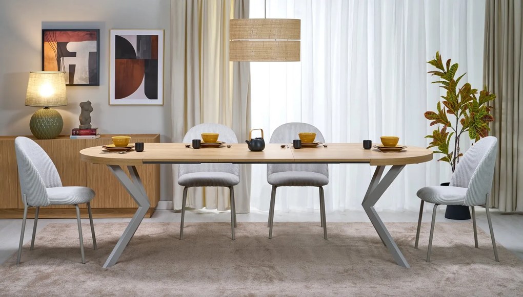 Okrągły rozkładany do 250 cm stół do jadalni Peroni dąb hikora / kaszmir Halmar