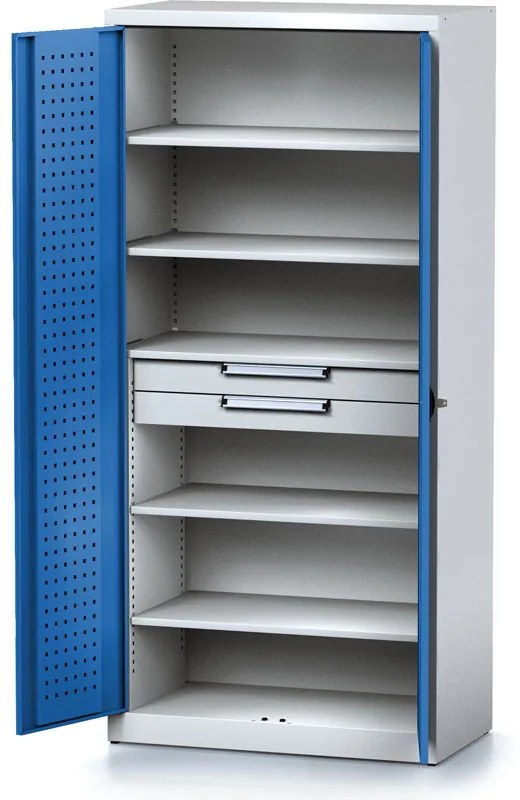 Szafa warsztatowa MECHANIC, 1950 x 920 x 500 mm, 5 półek, 2 szuflady, niebieskie drzwi