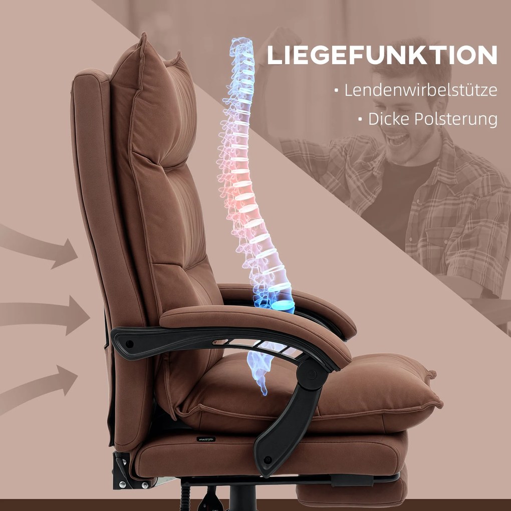 Vinsetto Fotel biurowy ergonomiczny z masażem i ogrzewaniem regulowany nowoczesny design brązowy | Aosom PL