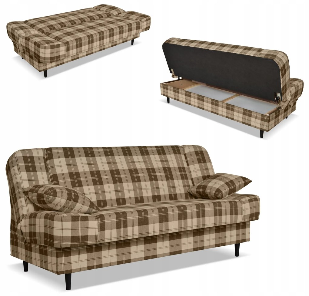 Kanapa sofa Sally rozkładana f spania Family meble krata brązowo - beżowa