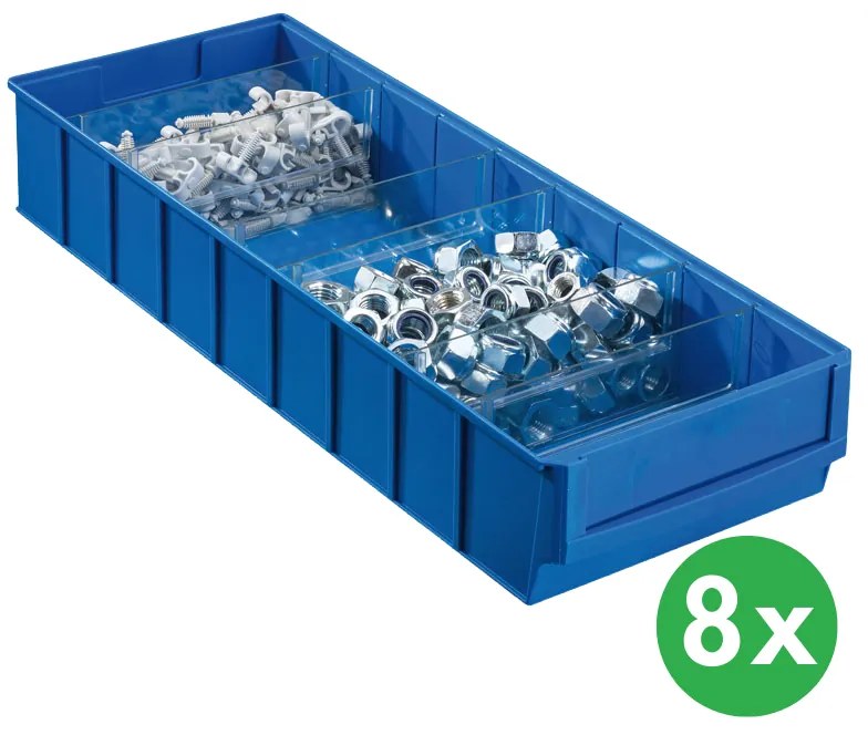 Plastikowy pojemnik do regału ShelfBox typ F - 183 x 500 x 81 mm, 8 szt., niebieski
