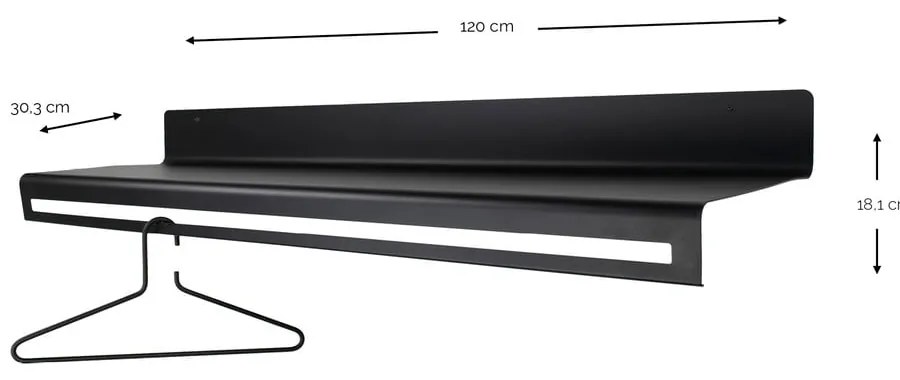 Czarny metalowy wieszak ścienny z półką 120 cm Sway – Spinder Design