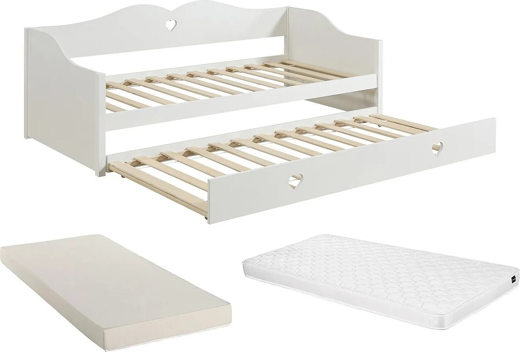 Łóżko kanapowe rozkładane  2 x 90 x 190 cm - Sosna i MDF - Białe + Materac - DASTIVA