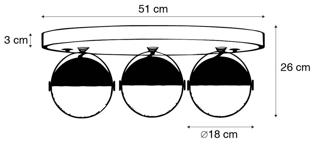 Industrialny reflektor czarny z mosiądzem 3-światła - Haicha