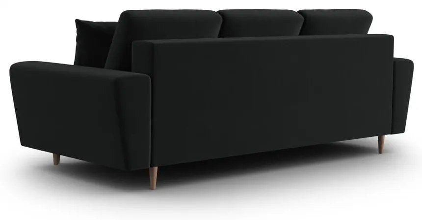 Czarna aksamitna rozkładana/ze schowkiem sofa 235 cm Kyoto – Cosmopolitan Design