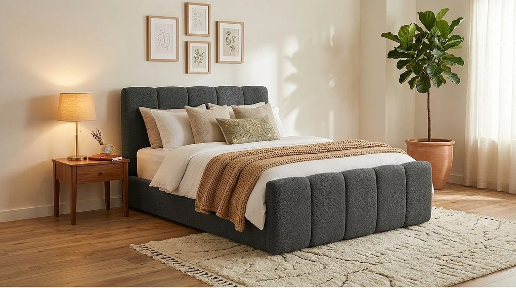 Stylowe łóżko tapicerowane KORA 200x200 cm w tkaninie CENTAUR 15 szarej