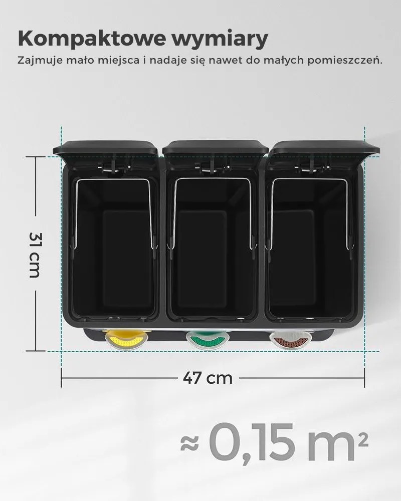 Kosz do segregacji odpadów SORT, 24l (3x8l), czarny SongmicsHome