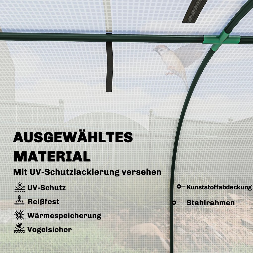 Outsunny Tunel foliowy, 3 okna z zamkiem błyskawicznym, stalowy stelaż, wytrzymała plandeka, 295 x 100 x 80 cm, Biały | Aosom PL