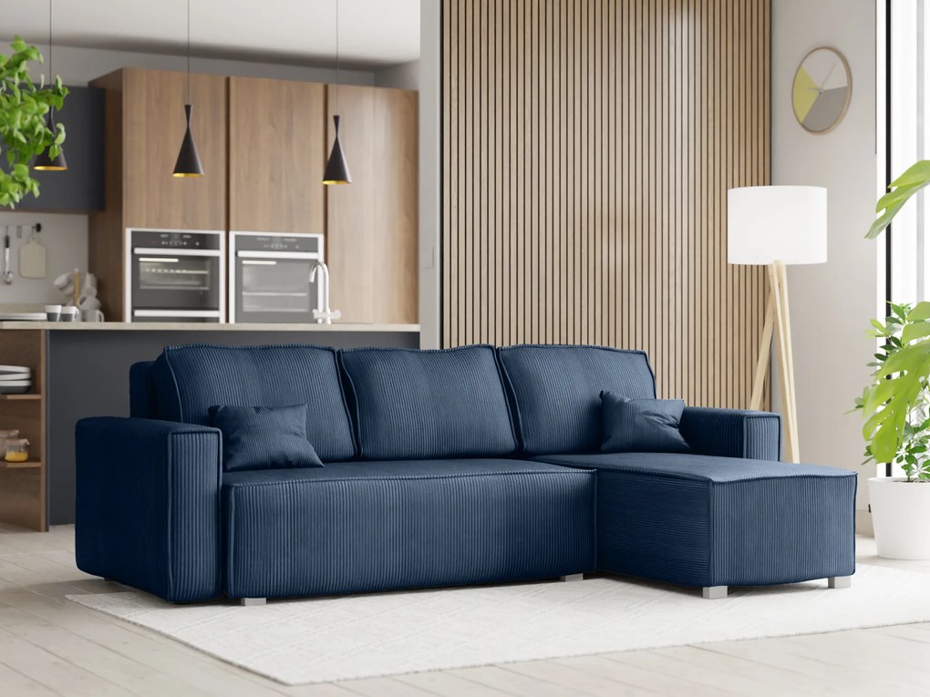 Rozkładana narożna sofa SMART COSARO granatowa, dwustronna + 2 poduszki GRATIS