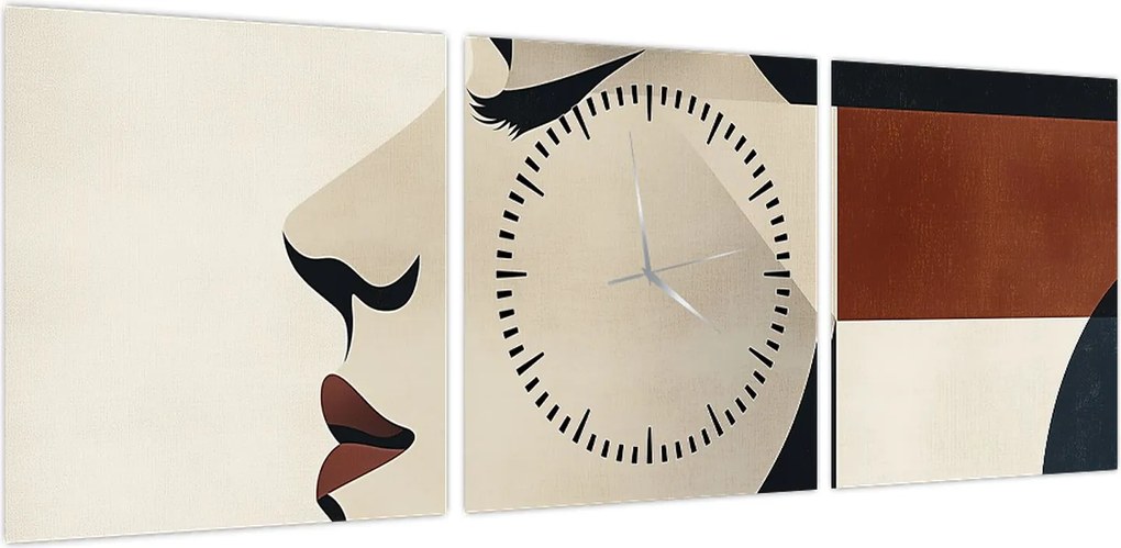 Obraz - Kobieta z profilu (z zegarem) (90x30 cm)