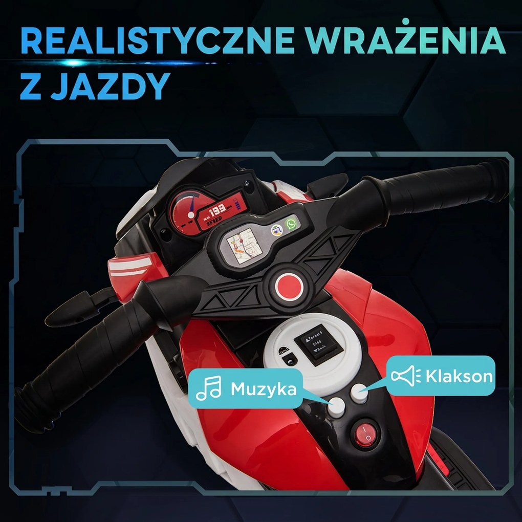 HOMCOM Elektryczny motocykl dla dzieci, ze światłami i dźwiękami, 3 km/h, ładowalny, Plastik/Metal, Czarny/Czerwony