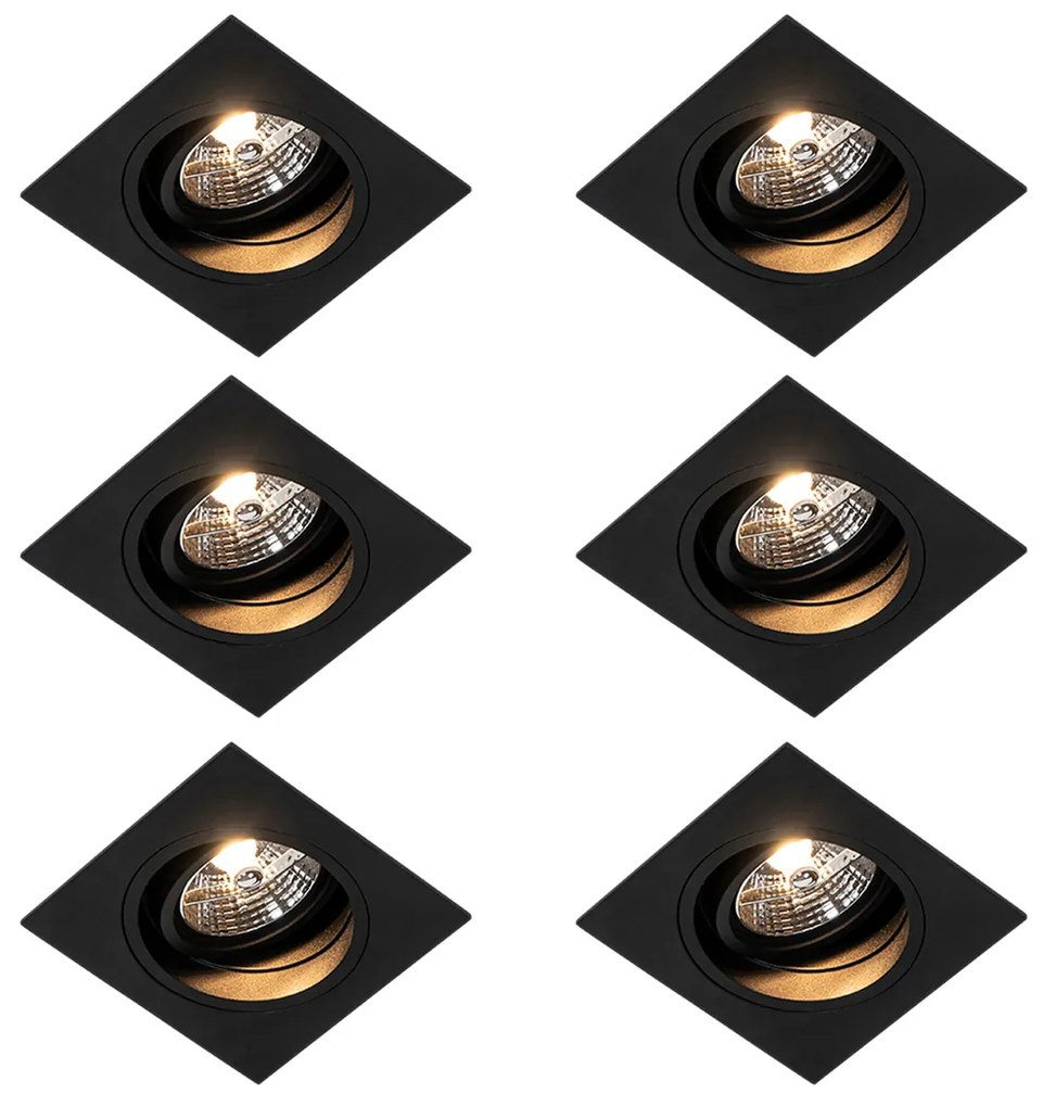 Zestaw 6 Nowoczesna oprawa wpuszczana czarna regulowana - Chuck 70