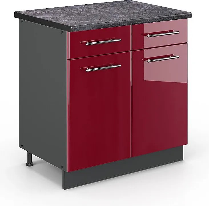 Szafka dolna do kuchni bordowa czerwień wysoki połysk 80x60x82 fame-line