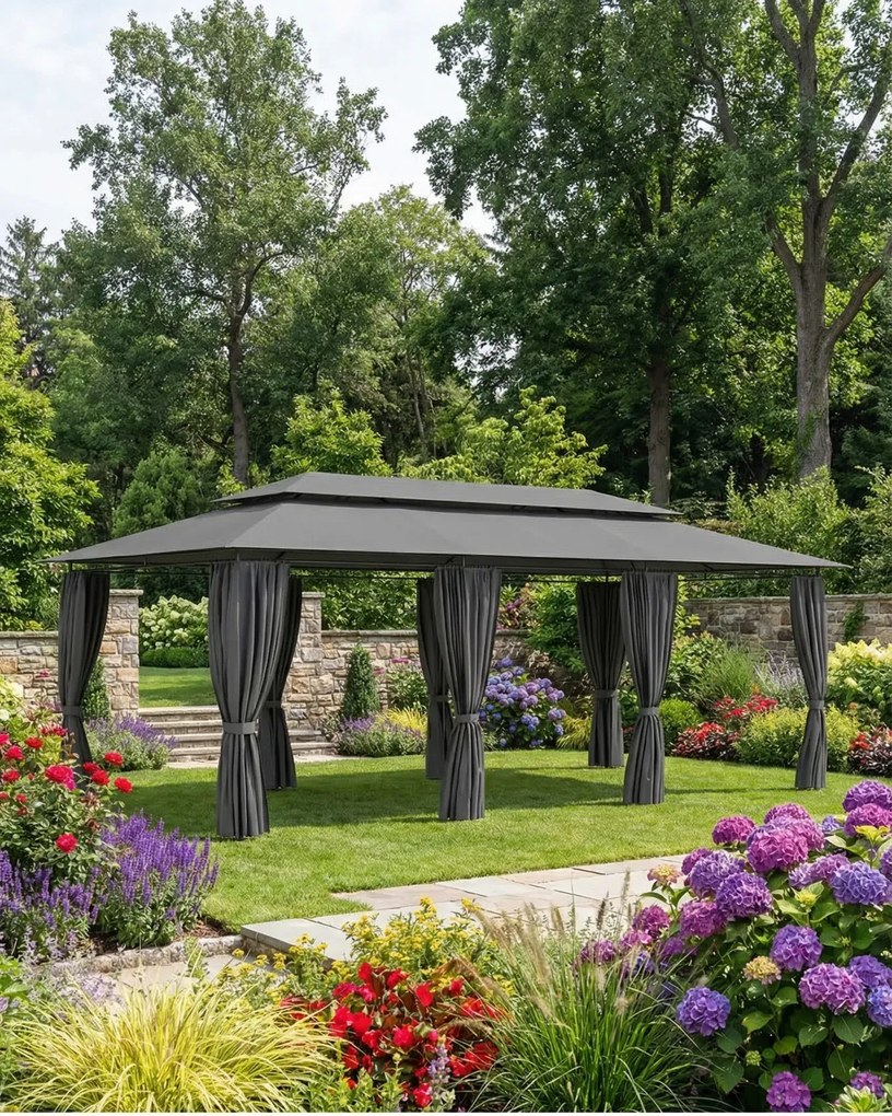 Nowoczesna altana ogrodowa z zasłonami antracyt R8-H29