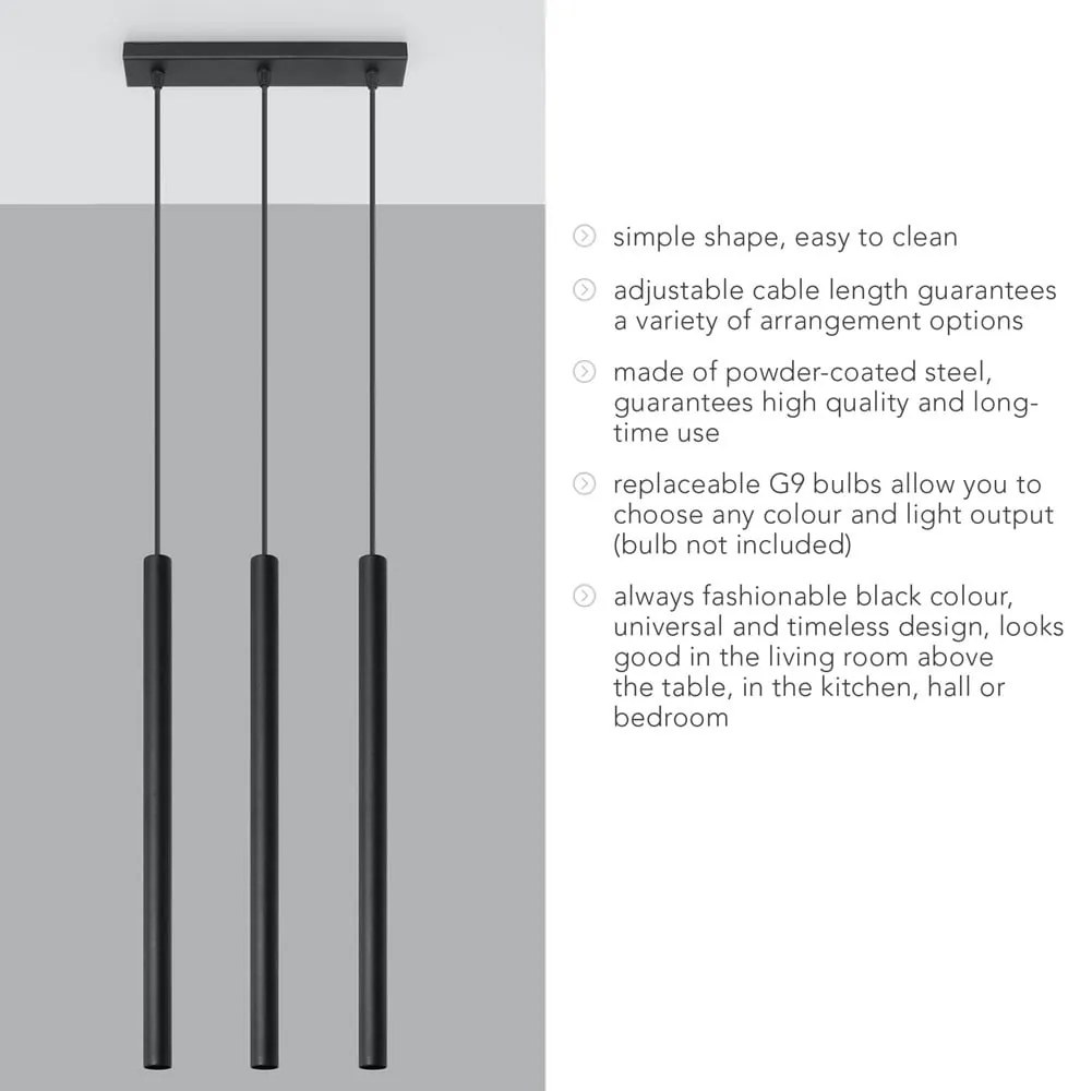 Czarna lampa wisząca Sollux Fideus, dł. 30 cm