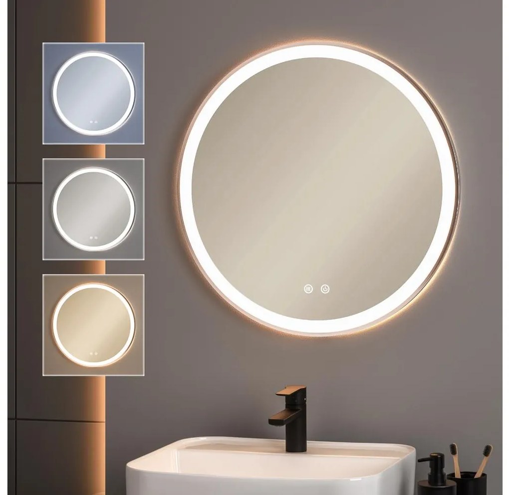 Brilagi-LED ściemnialne, podgrzewane lustro z podświetleniem ALU PRO LED/18W/230V, średnica 60 cm, IP44, matowy chrom