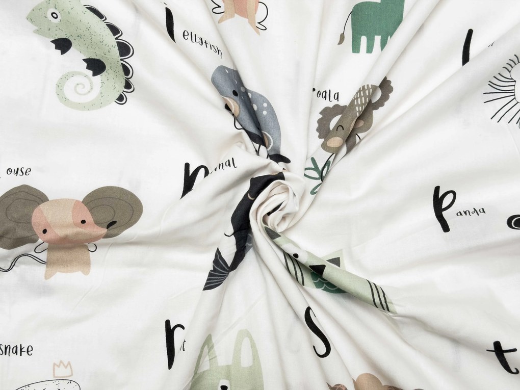 PrzytulneMieszkanie.pl PrzytulneMieszkanie.pl Bawełniana pościel do łóżeczka ANIMAL ALPHABET biała Rozmiar pościeli: 45 x 65 cm | 90 x 135 cm
