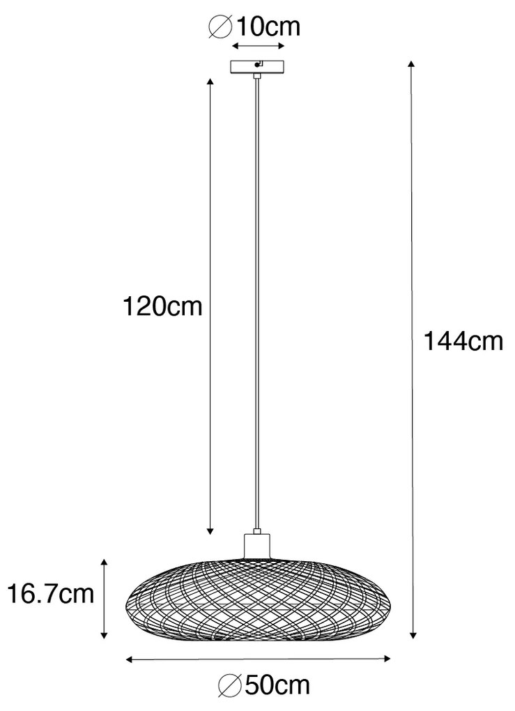 Orientalna lampa wisząca czarna bambusowa 50 cm - Ostrava