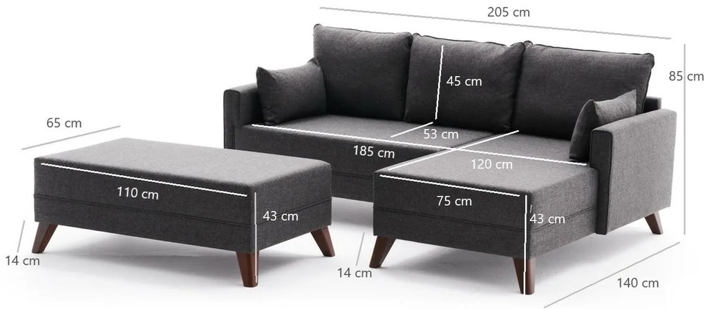 Narożnik rozkładany Bella Mini Right Anthracite