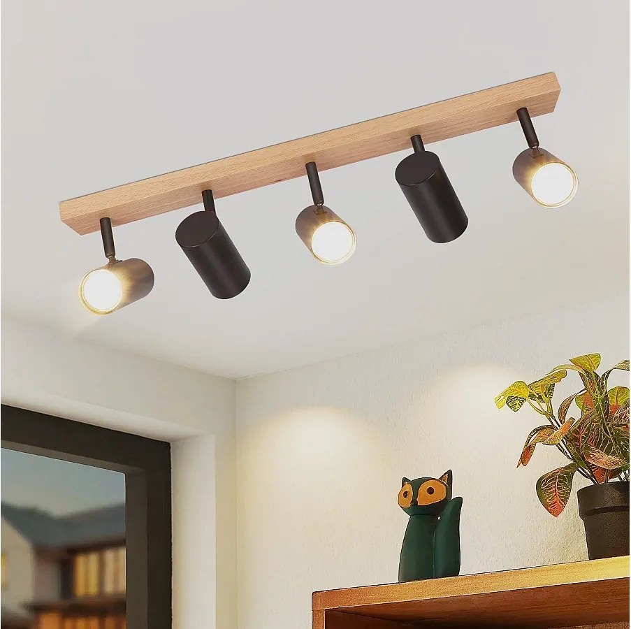 NETTLIFE 5-płomieniowy reflektor sufitowy czarny drewno vintage GU10 regulowany 350°
