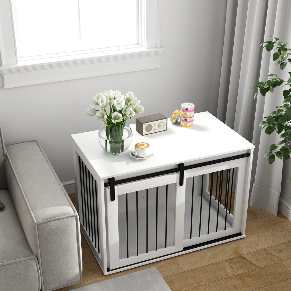 PawHut Boks dla psa z drzwiami przesuwnymi, wentylacją, płyta wiórowa i stal, 98 x 58 x 61 cm, Orzech