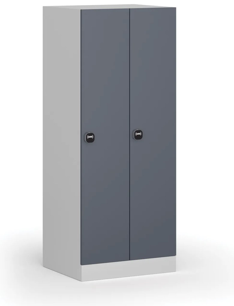 Szafka ubraniowa obniżona, 2-drzwiowa, 1500 x 600 x 500 mm, demontaż, zamek RFID, drzwi ciemnoszare