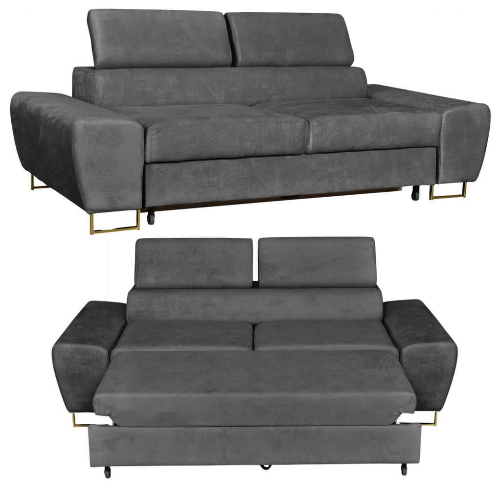 Sofa kanapa Bosso salon Family meble szary welur reg zagłówek