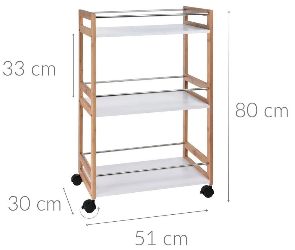Wózek łazienkowy BAMBOO, regał - 3 poziomy