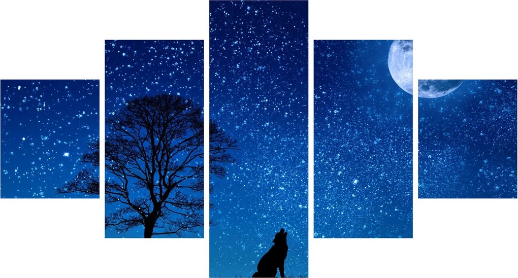 Obraz wilka wyjącego do księżyca (125x70 cm)