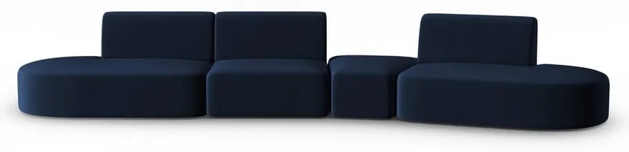 Niebieska aksamitna sofa prawostronna 428 cm Paolo – Milo Casa