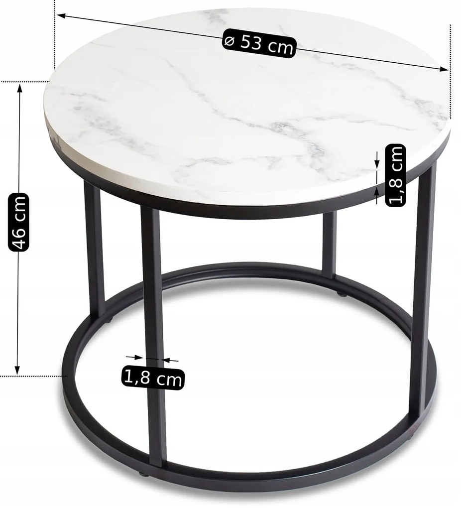 Stolik Kawowy CONNY 53 cm Biały Marmur/Czarny Nowoczesny Glamour
