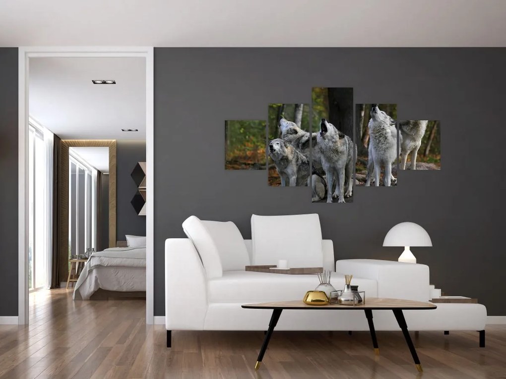Obraz - Wilki na skale (125x70 cm)