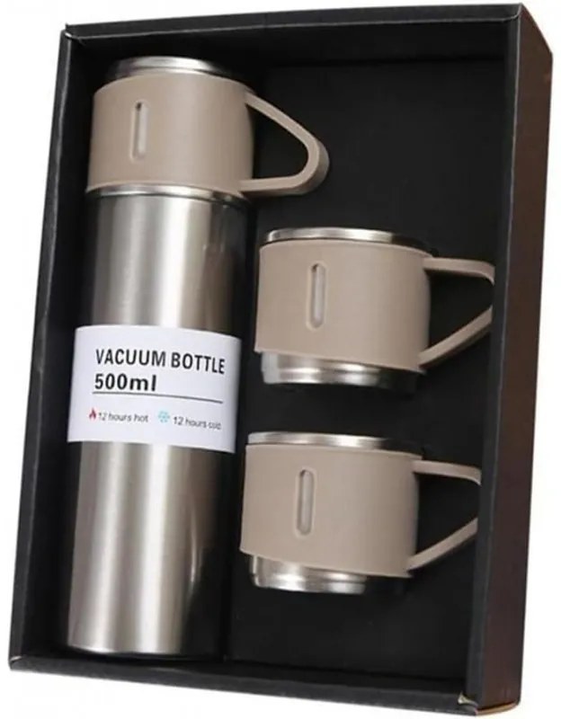 Termoska 500 ml z 3 filiżankami HOT&COLD, beżowa