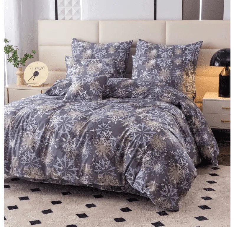 PrzytulneMieszkanie.pl PrzytulneMieszkanie.pl PrzytulneMieszkanie.pl Zestaw 2szt. pościeli z mikrofibry SNOWFLAKE niebiesko-szare + prześcieradło Jersey 180x200cm białe, podwójne łóżko