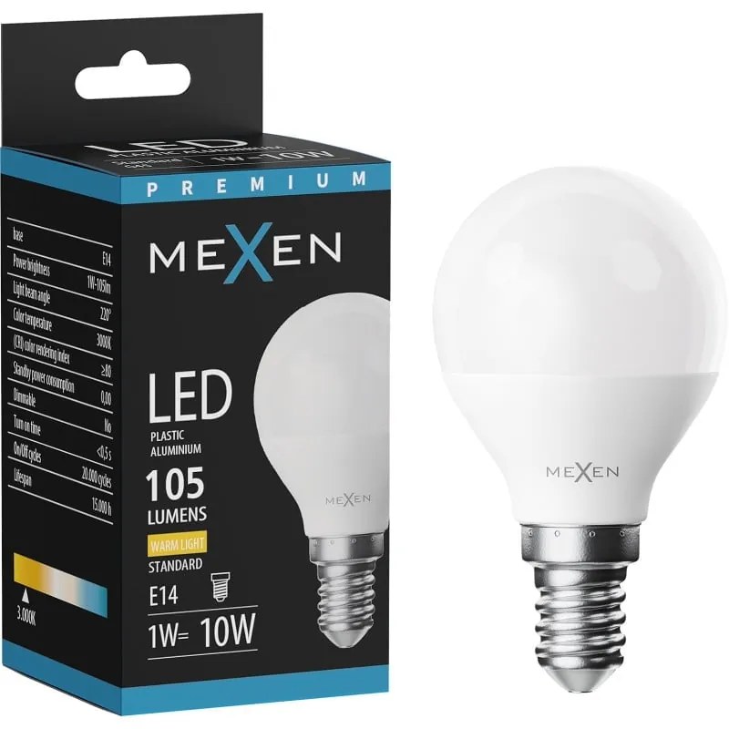 Mexen Nova żarówka LED E14, G45, 1W, Ciepła - 3000K, 105 lm - L101-E14-0130-01