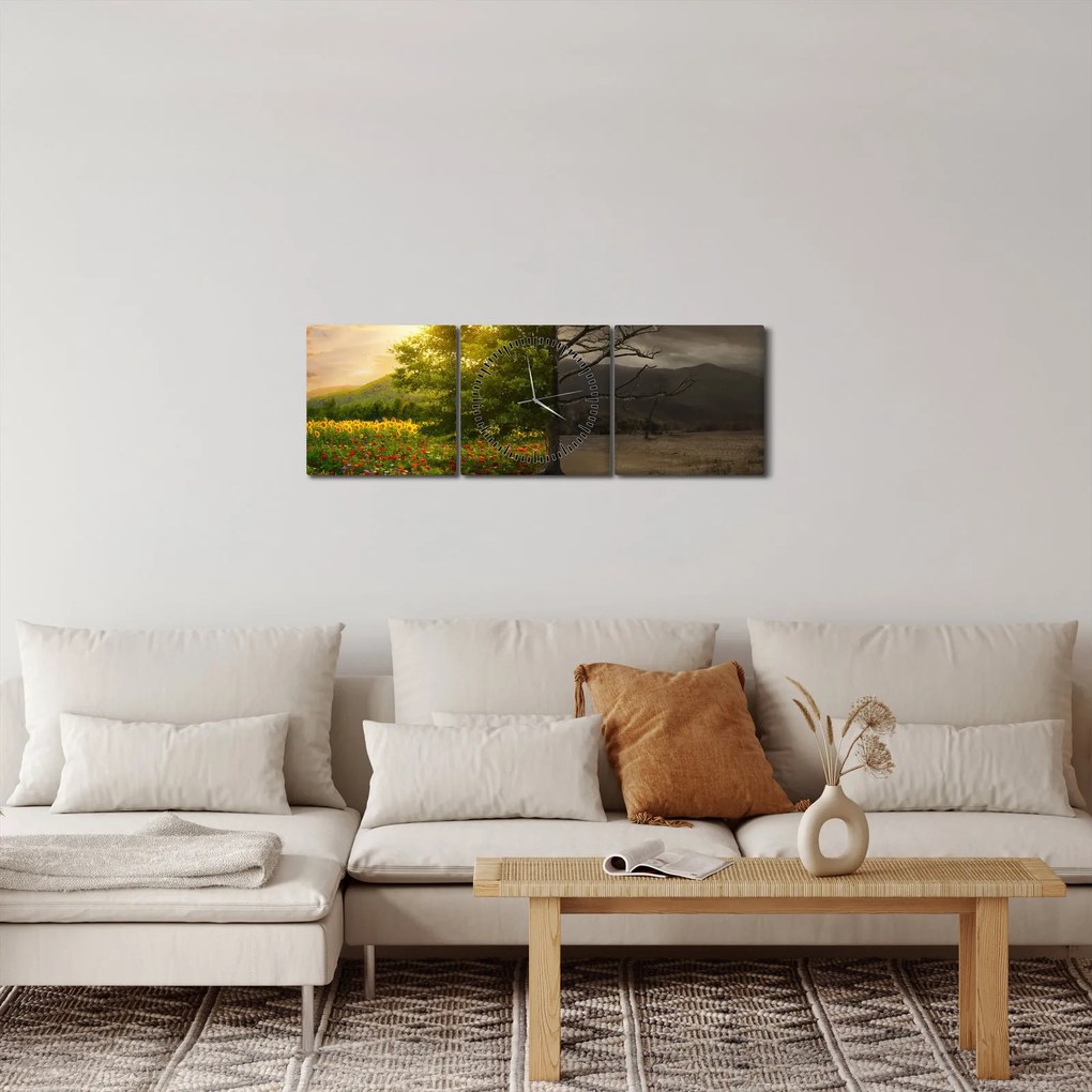 Obraz - Cykl życia (z zegarem) (90x30 cm)