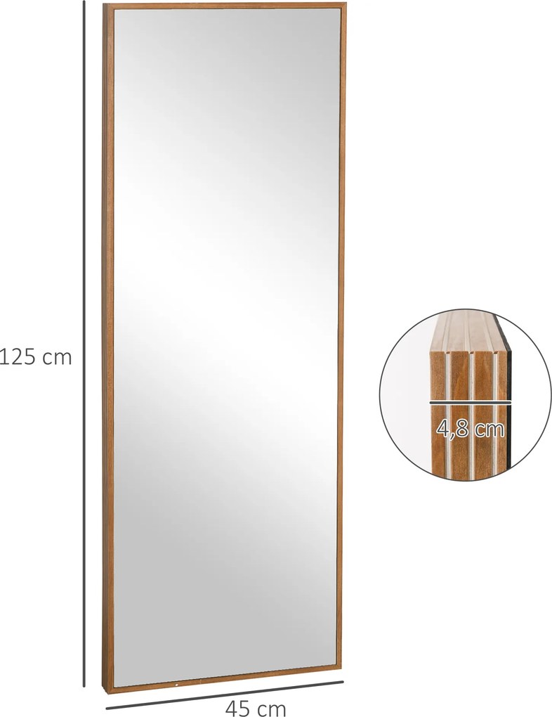 HOMCOM Lustrzany Wieszak na Ścianę 125x45cm z Drewnianą Ramą Naturalny Wystrój Korytarza | Aosom PL