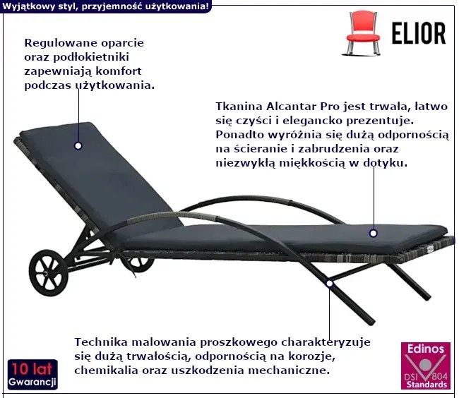 Antracytowy leżak ogrodowy na kółkach - Okki
