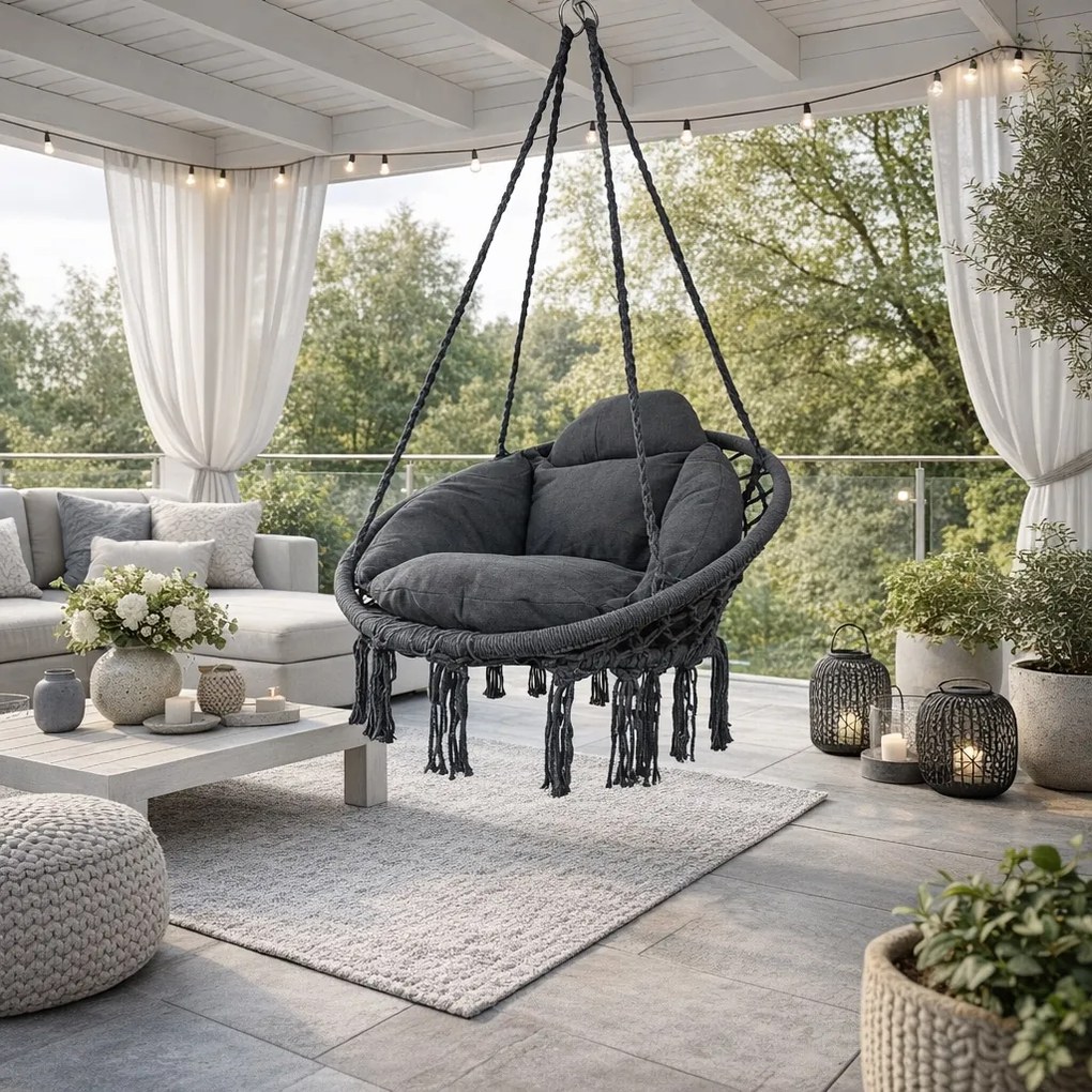 Fotel wiszący Nestio MAS-RHC-001, bocianie gniazdo do domu i ogrodu, kolor szary