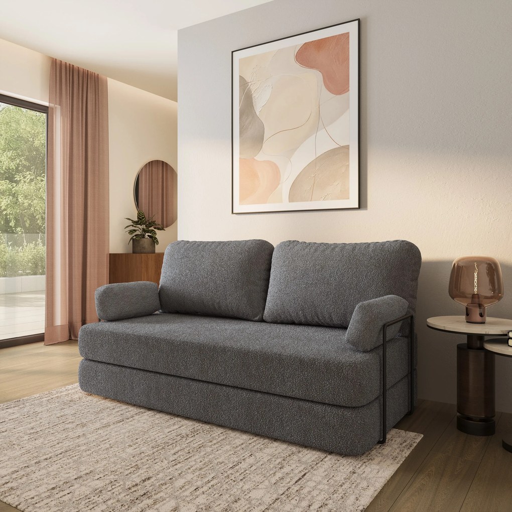 Masseno Sofa piankowa NIKSI z funkcją spania, Kanapa z pianki do salonu, Bezmontażowa, Tkanina bucle – Szary QUELLE 92
