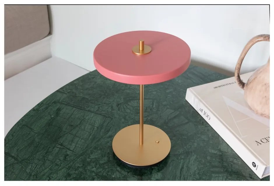 Różowa lampa stołowa LED ze ściemniaczem i metalowym kloszem (wysokość 31 cm) Asteria Move – UMAGE