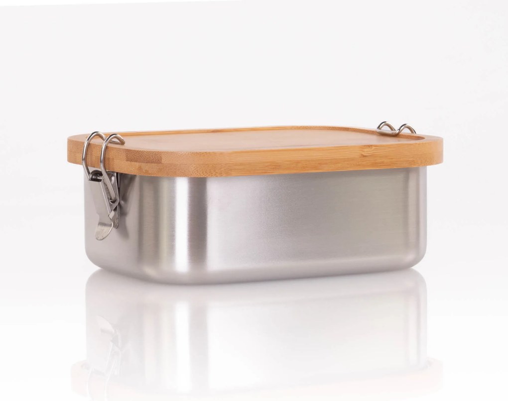 Lunchbox w pokrywką bambusową na klips, 16 x 11,5 x 6 cm
